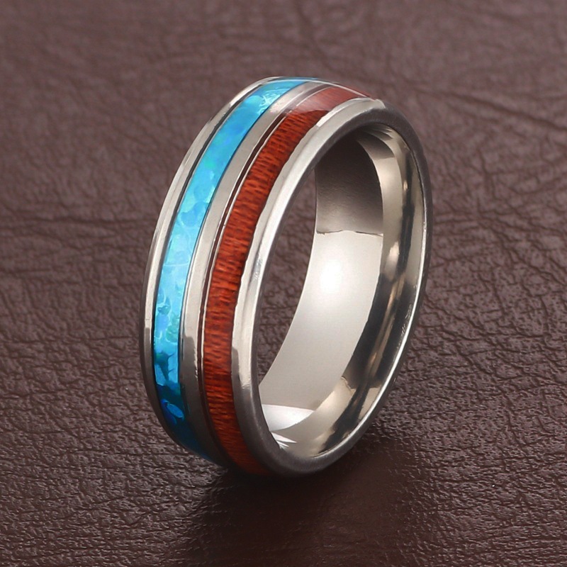 Cincin Stainless Variasi Giok Biru Muda / Cincin Stainless Steel Silver Black Variasi Giok Biru Muda