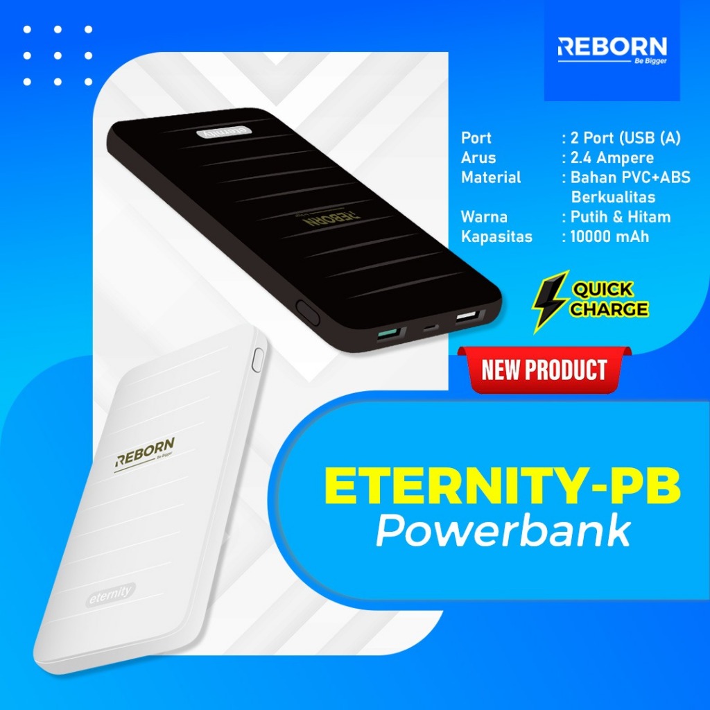 Powerbank Reborn Eternity 10000 mAH Fast Charging Dual Output USB