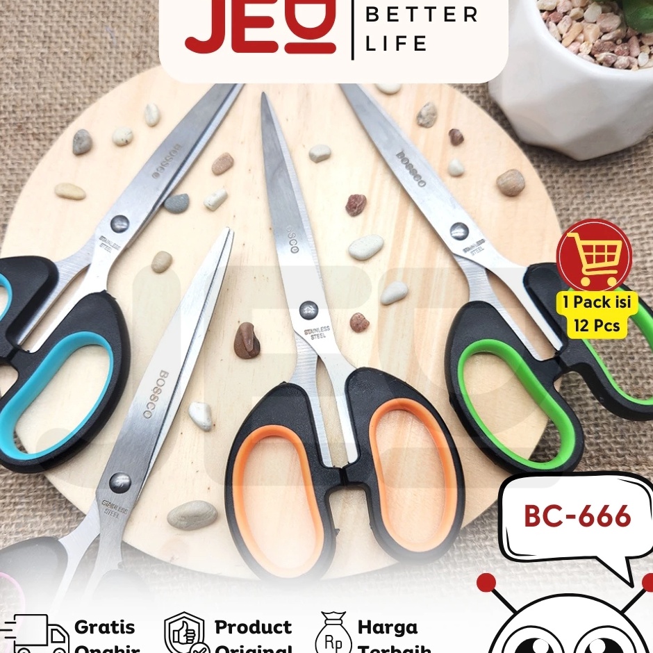

KODE X8J 1 lembar 12 pcs Gunting Scissors BOSSCO 65 Inch BC666