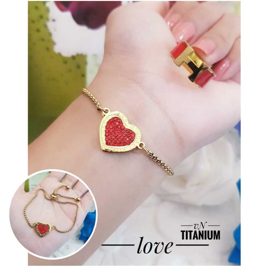 Gelang Serut Set Cincin H Merah Titanium Ra62