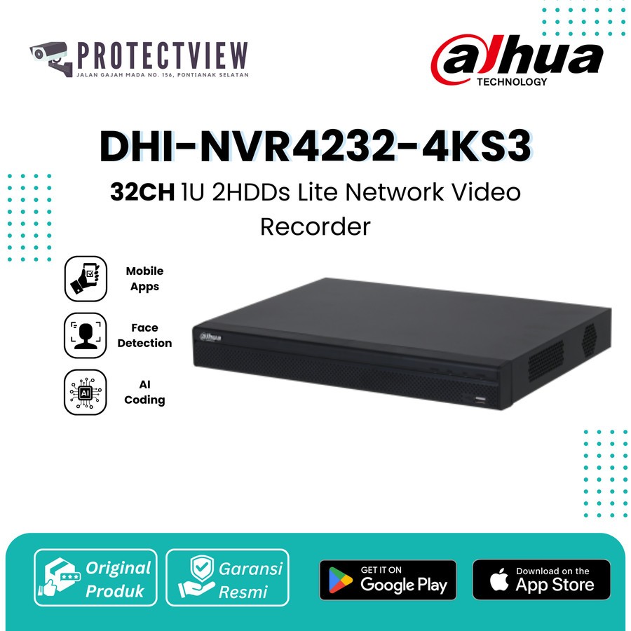 Dahua NVR4232-4KS3 Dahua NVR 32 Channel 1U 2HDDs Network Video Recorder