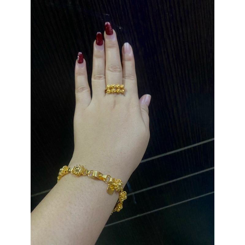Set gelang dan cincin matahari replika emas 24K