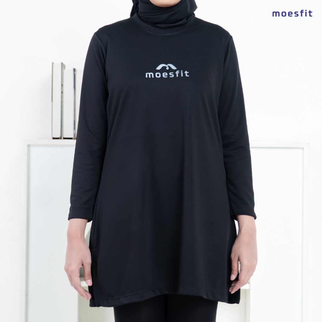 RB - Baju Olahraga Tunik Atasan Sport Wanita Muslimah Hitam Dry Fit