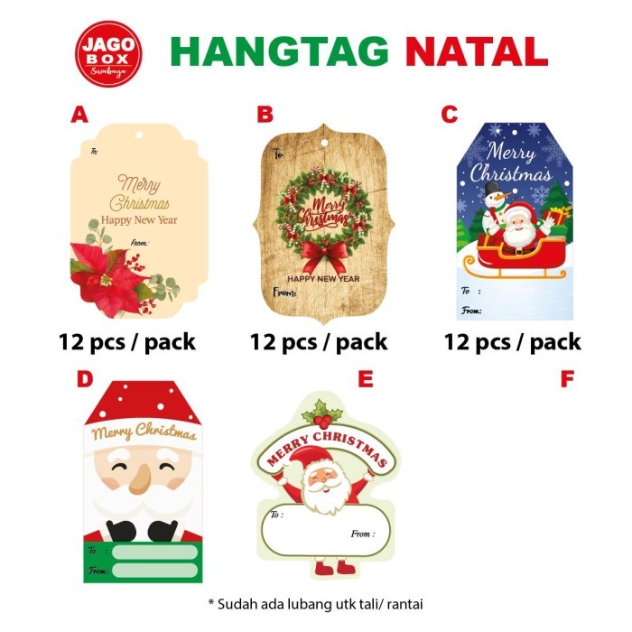 

12 pcs Hangtag / Kartu Ucapan / Gantungan Kado NATAL Kraft