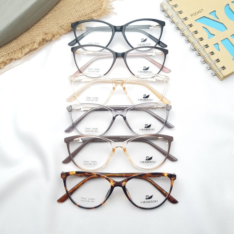 Paket Frame Kacamata Photocromic Wanita Cat Eye 19282,Kacamata Minus&Cylinder Lensa Antiradiasi/Blue