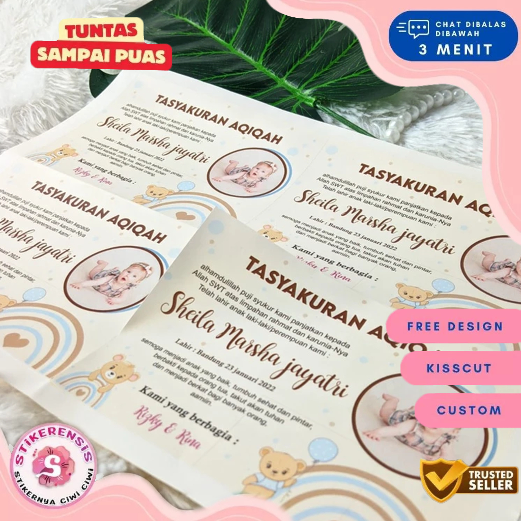 

Stiker Label Tasyakuran Aqiqah Custom Sticker Nama Bayi Ucapan Kelahiran Akikah Stikerensis