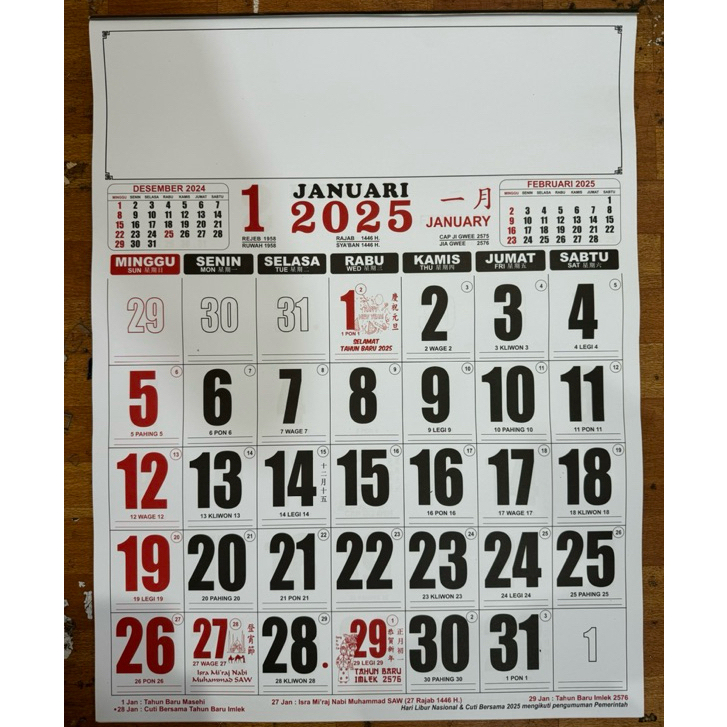 

KALENDER KERJA JUMBO 2025 FULL WARNA WARNI
