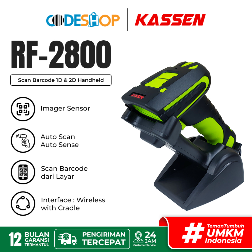 Kassen RF-2800 Scanner Barcode Industrial 2 Dimensi Wireless