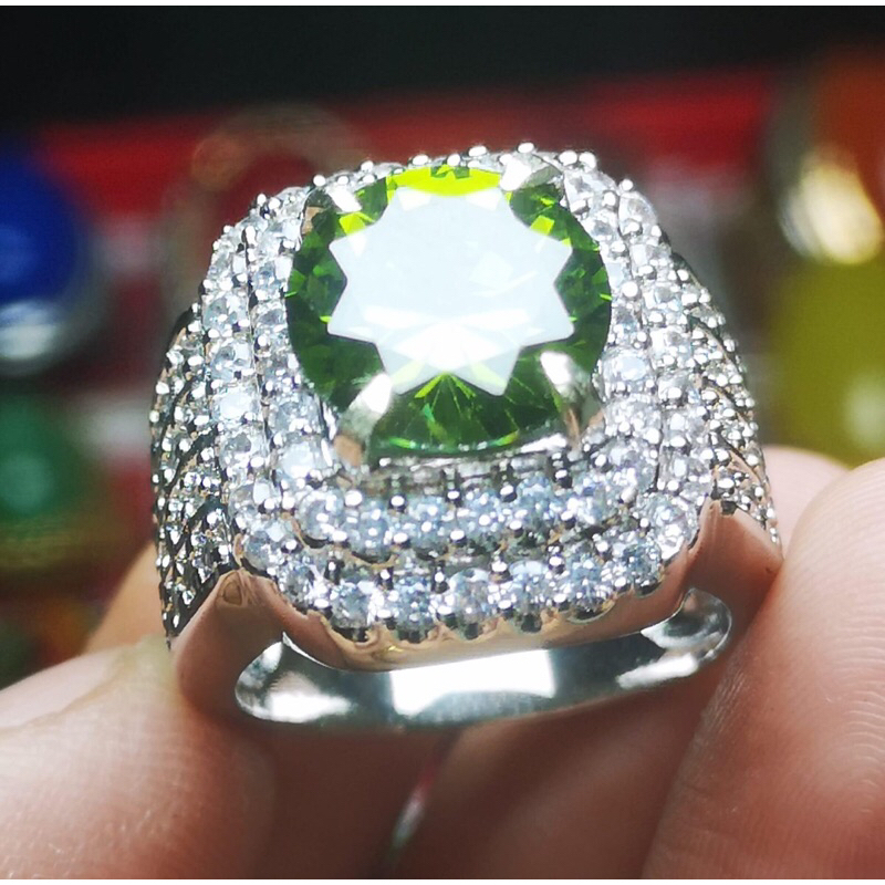 Cincin Green Diamond Moisonet Zirconia Crystal Mewah
