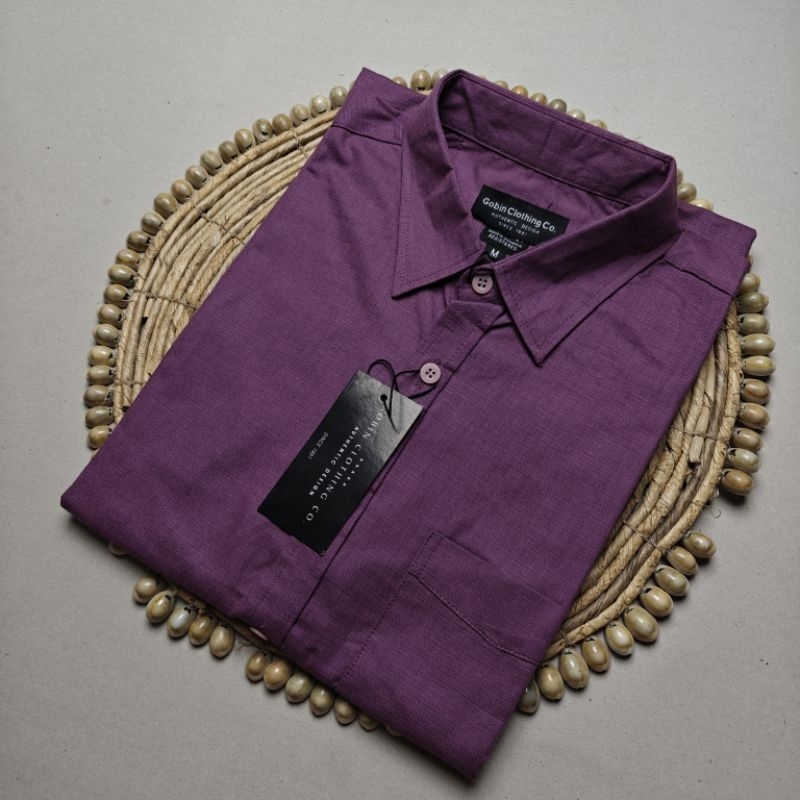 Kemeja Pria Lengan Pendek warna Taupe Taro Ungu