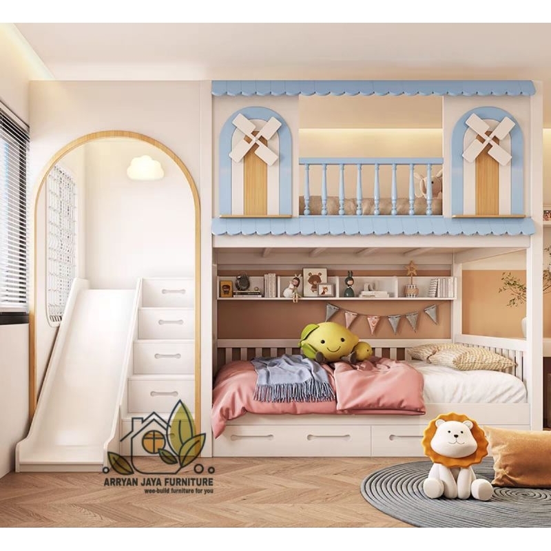 tempat tidur tingkat anak perosotan / ranjang susun anak / bunkbed
