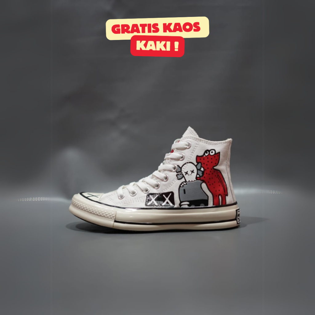 Sepatu Converse Chuck Taylor 70s X Kaws Jilid 1 Putih High Premium Original 100% BNIB