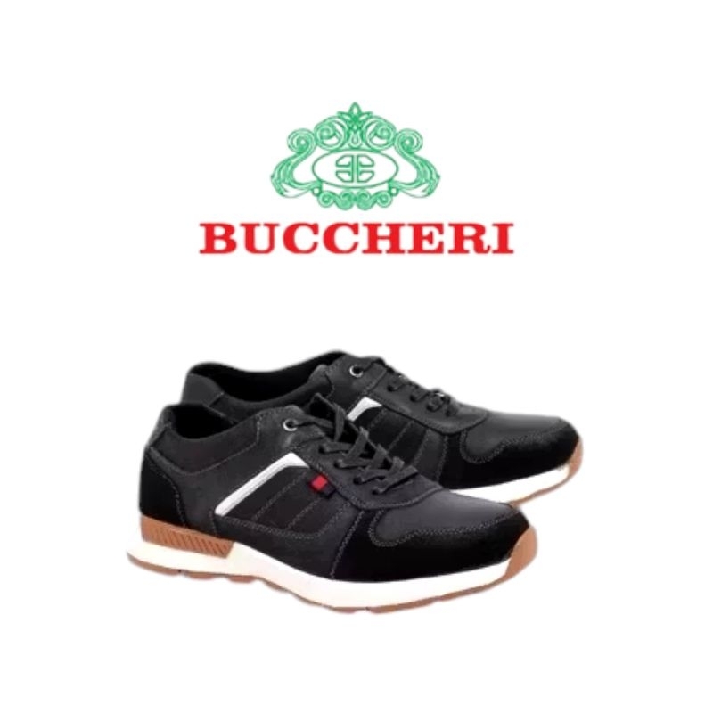 BUCCHERI Sepatu Sneakers Tali Pria Full Kulit-bca1006-Black&Navy.