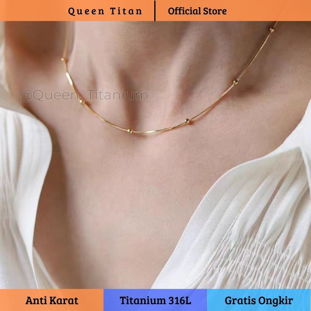 Queen Titan - Kalung Wanita Dewasa Rantai Choker Certina Titanium Asli Anti Karat