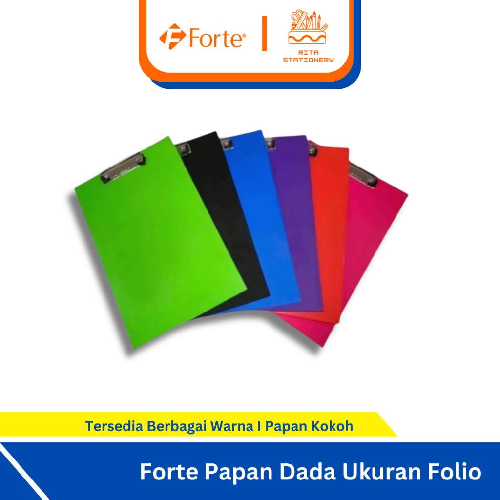 

Clipboard Papan Dada Jalan Polos Warna Forte / Clip Board Papan Ujian Warna Forte Ukuran Folio - Satuan