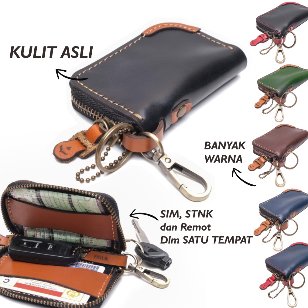Dompet STNK kulit asli Motor Mobil Gantungan Kunci Keyless