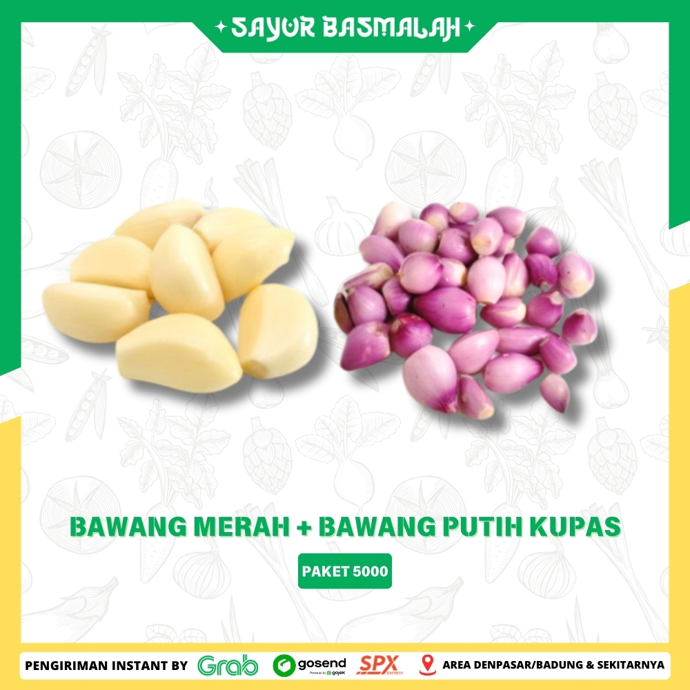 

Bawang Merah + Bawang Putih Kupas Paket 5000 - Sayur Basmalah