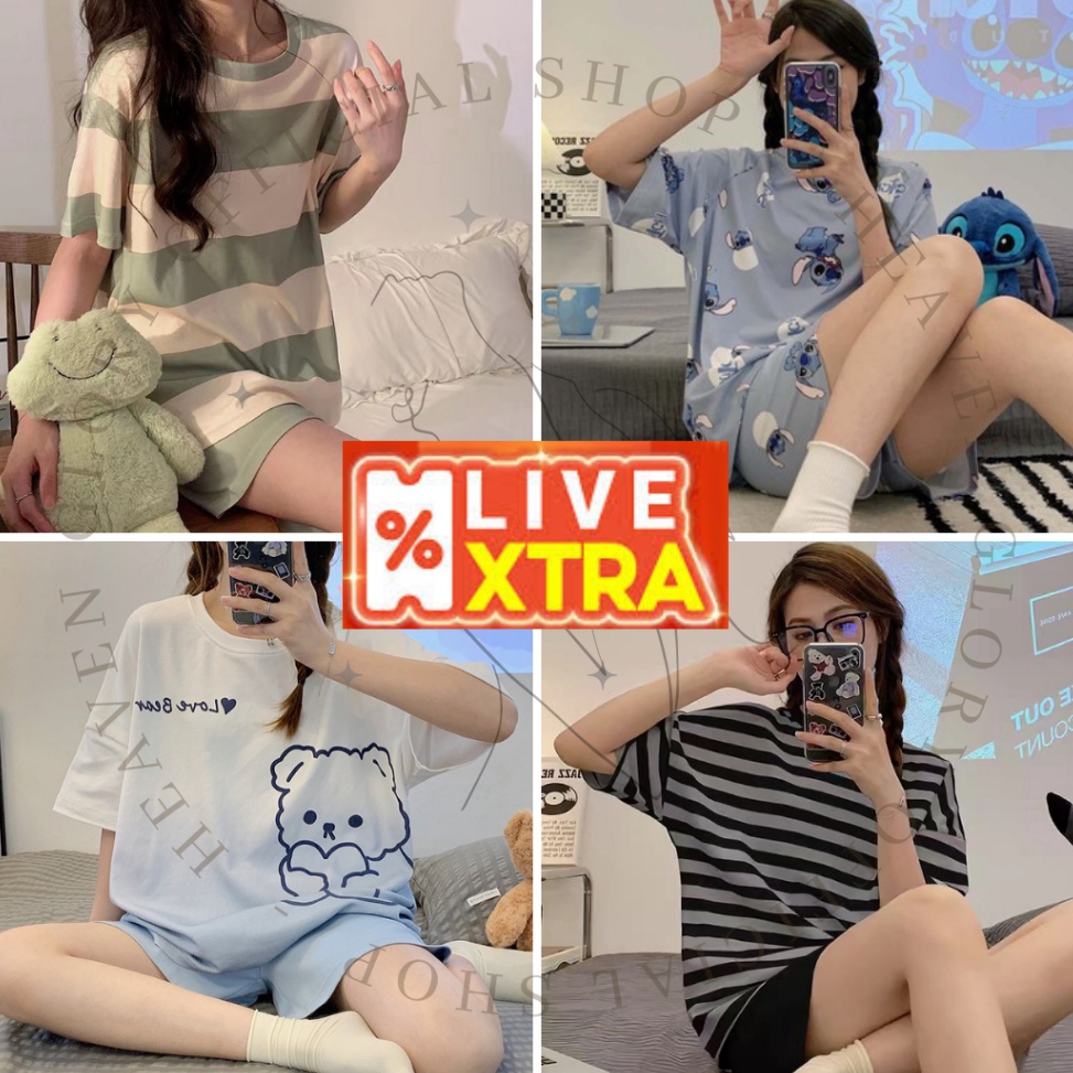 Glory XXL Baju Tidur Wanita Lengan Pendek Celana Pendek Baju Tidur Jumbo Set Piyama Set
