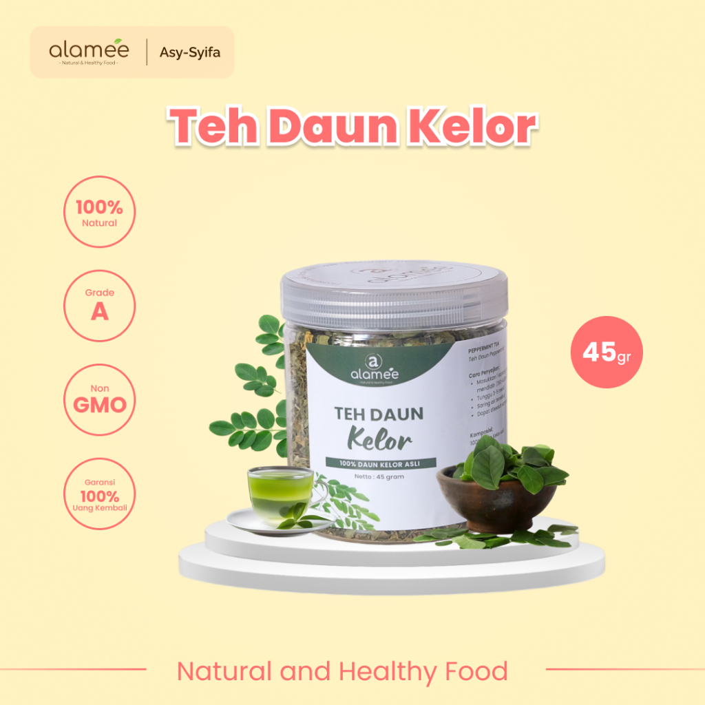 

ALAMEE Teh Daun Kelor Herbal Alami Moringa Tea Flower Asli Kering Organik Siap Seduh Minum 45gr