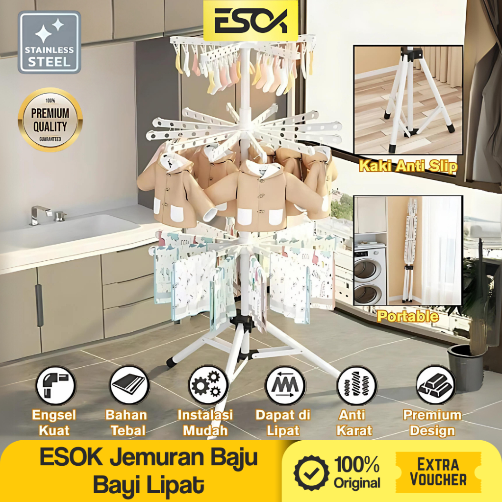 Jemuran Baju Bayi Lipat - Menara Gantungan Pakaian Bayi - Jemuran Bayi - Jemuran Pakaian Bayi - baby