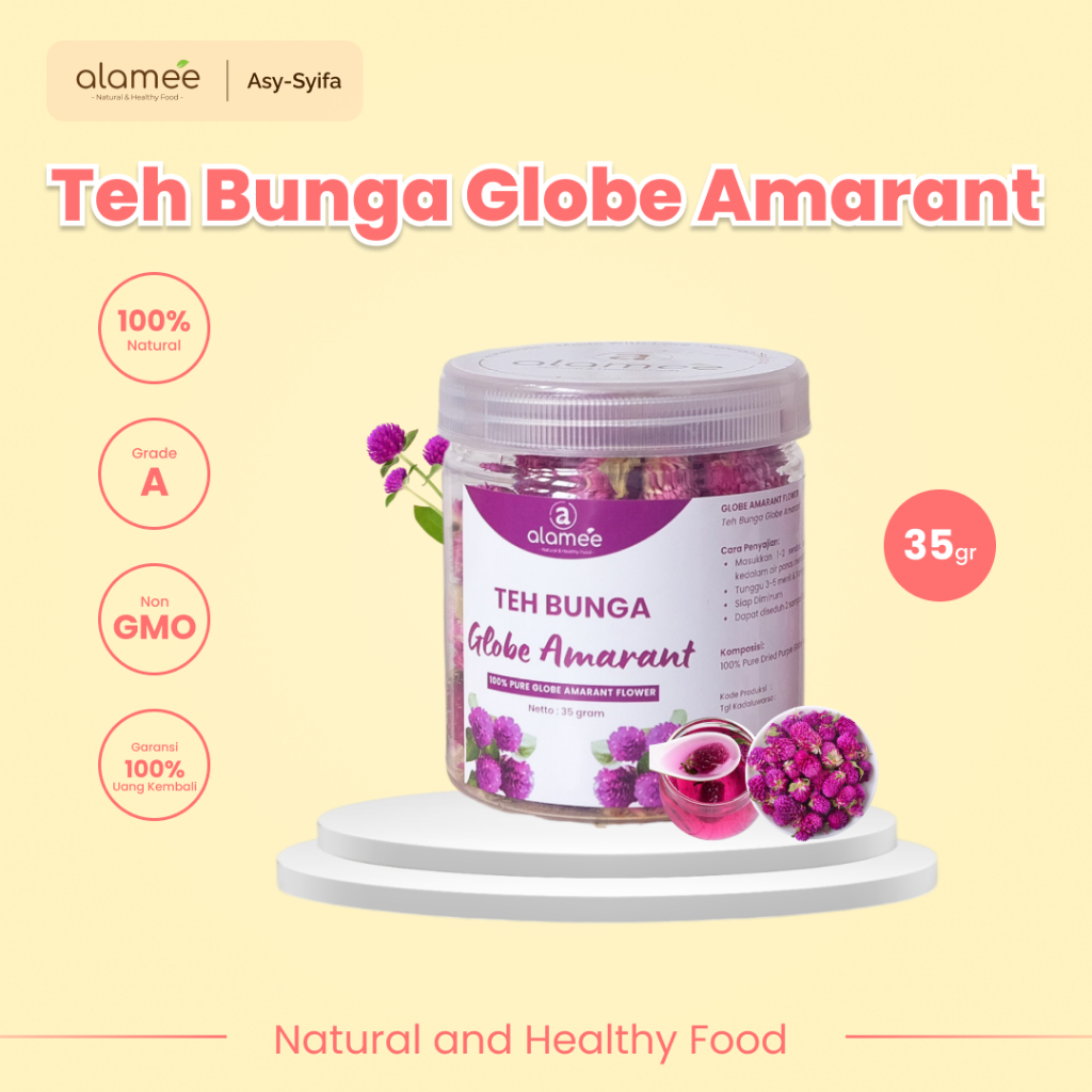 

ALAMEE Teh Bunga Globe Amaranth Tea Herbal Kemasan Tiples 35Gr Teh Kering Organik Dried Flower Alami