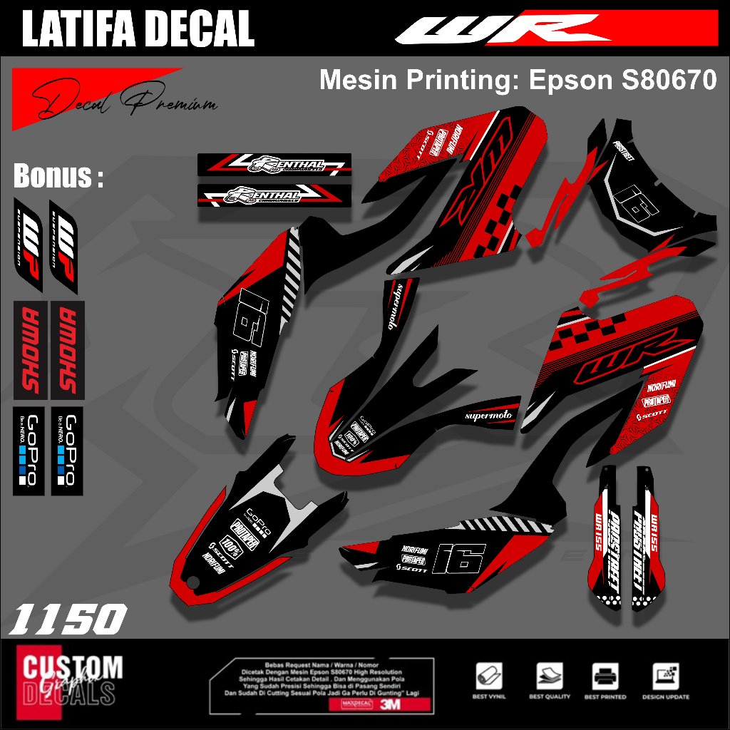 DECAL YAMAHA WR 155 FULL BODY/PREMIUM/CUSTOM VARIASI HITAM MERAH KEREN