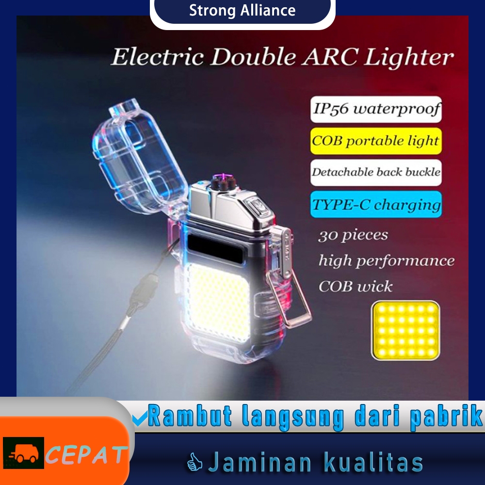 Pemantik Listrik LED USB Tipe C, Senter Mini 3 Mode 2 In 1, Pemantik Rokok Tahan Air dan Tahan Angin