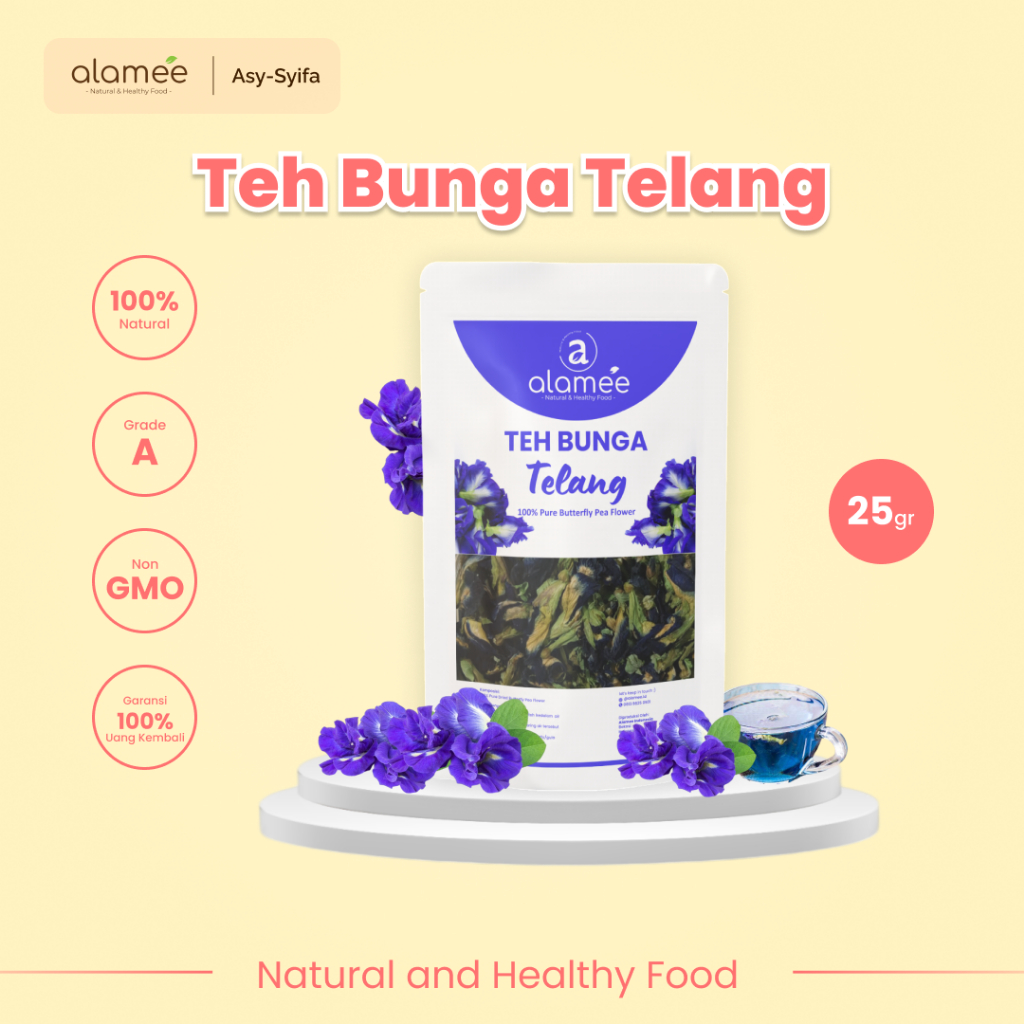 

ALAMEE Teh Bunga Telang Kering Butterfly Pea Tea Teh Herbal Organik Alami Siap Seduh Minum 25gr