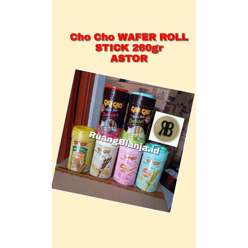 

cho cho wafer roll astor stick 260gr chocho rasa cokelat - strawberry - coconut - tiramisu coklat chocolate kelapa stroberi