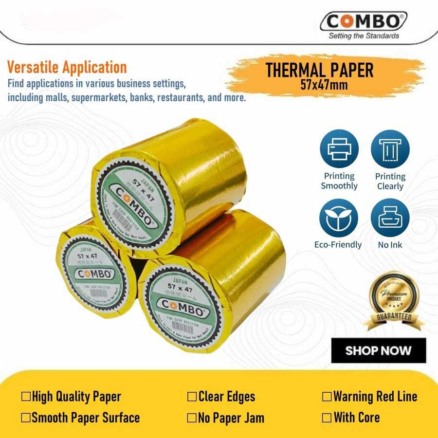 

Kertas Thermal 57x47 / Thermal Paper 57 x 47 / Kertas Struk Kasir 57x47 / Roll Paper Thermal / Paper Cash Register COMBO