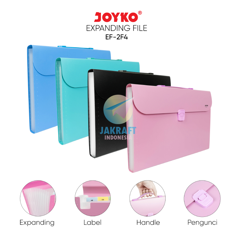 

(1 Pcs) Map Harmonika Expanding File Handle Tenteng JOYKO EF-2F4 Warna Pastel Plastik Button Dokumen Sertifikat Berkas Folio F4 FC Nota Giro