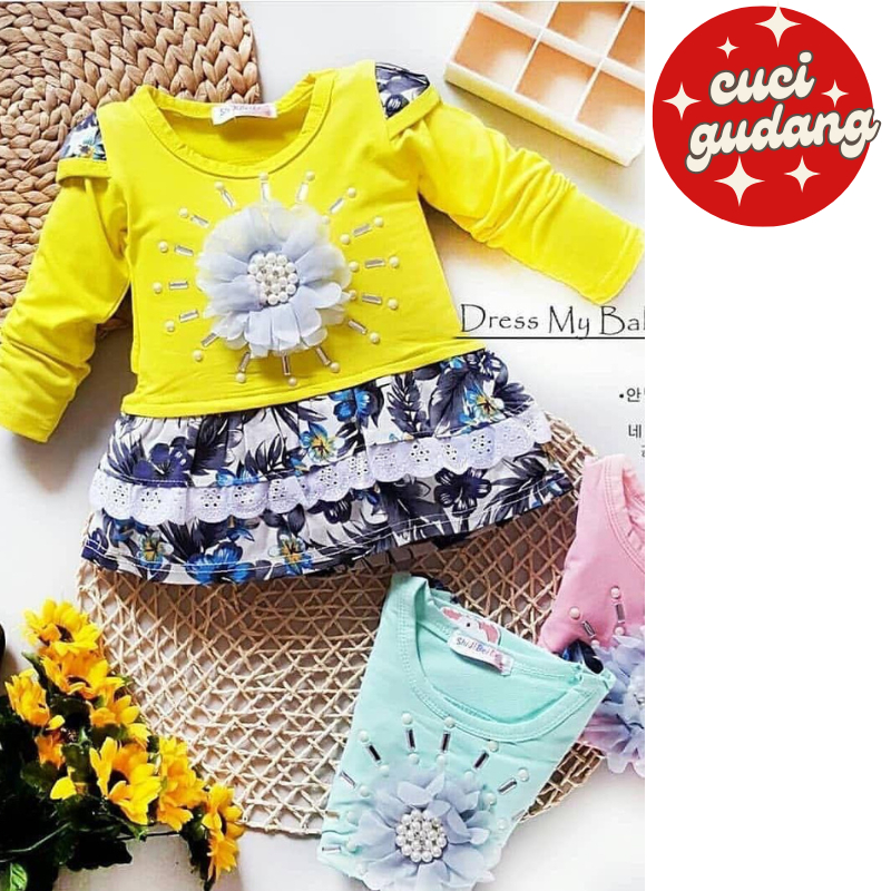 MJ Dress Anak Perempuan Lengan Panjang Rok Pendek 3 4 Tahun