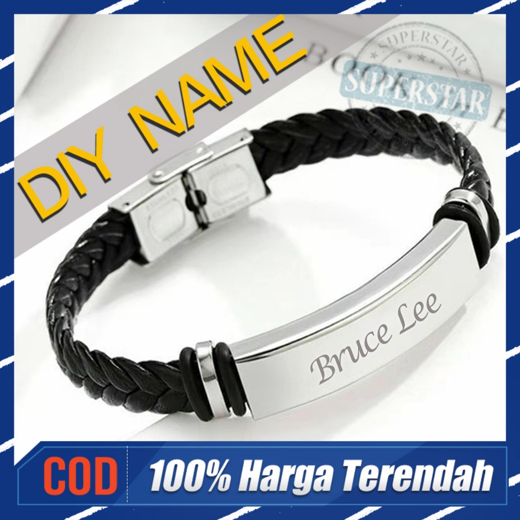 Request Nama Gelang Unisex Pria Wanita Gelang Pria Leather for Man Exclusive Kulit Titanium Anti Kar