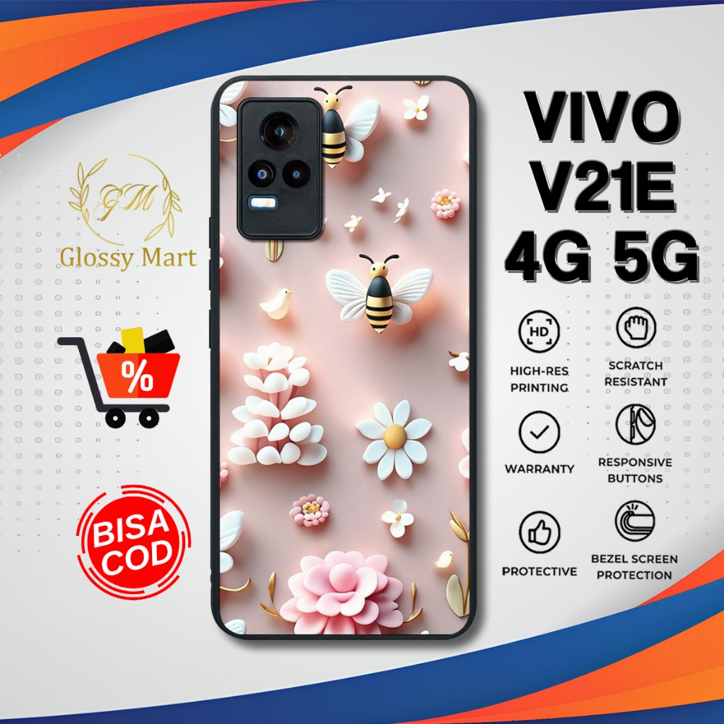Case Vivo V21E 4G 5G Terbaru Bunga Cute Hardcase Softcase Glossy Termurah Casing Vivo V21E Terlaris