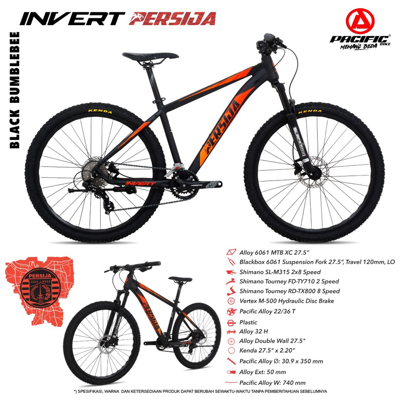 Sepeda Gunung MTB Pacific Invert Persija Alloy Hidrolik 27.5 inch