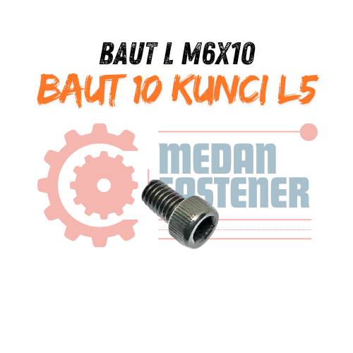 Baut L M6x10 Besi Hitam L5 6mm 1cm M6 ulir kunci 10 6x10