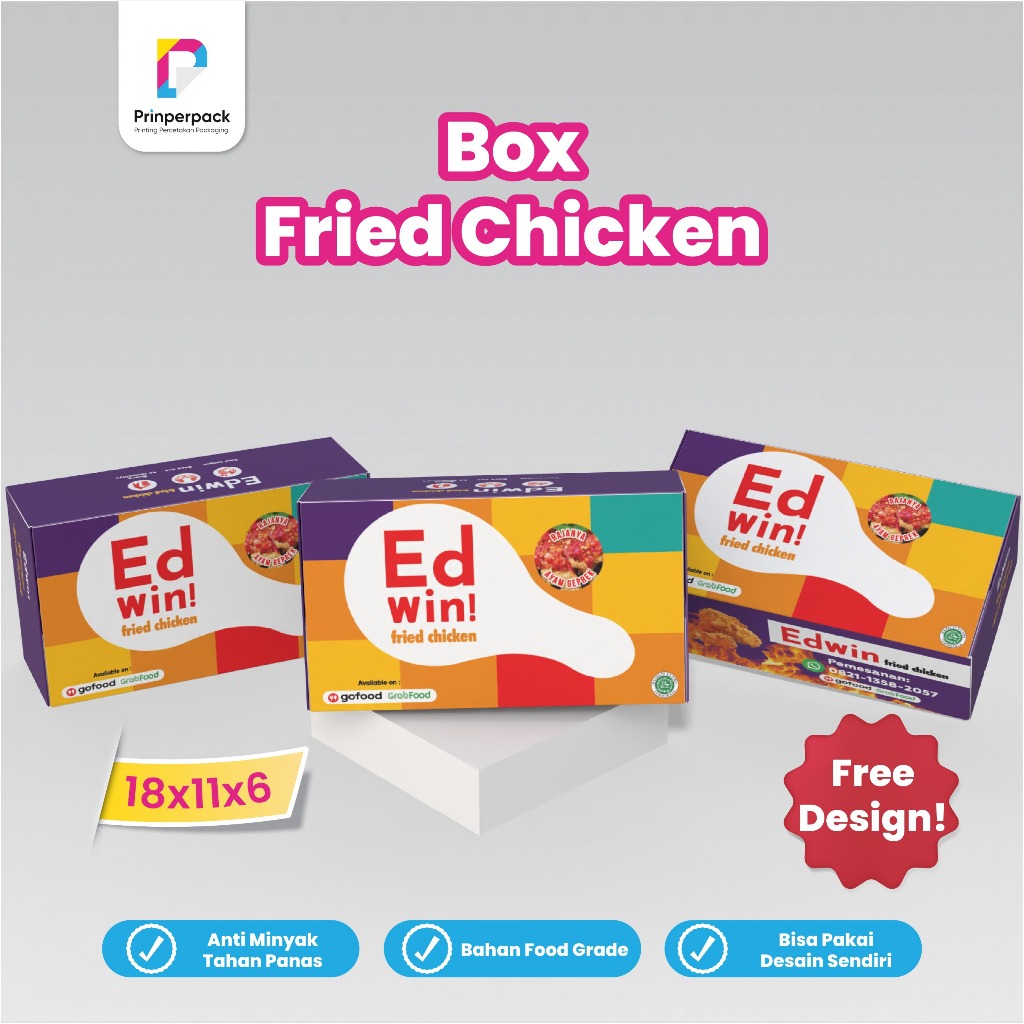 

Box Ayam goreng fried chicken pakai logo sendiri ukuran 18x10x6 cm/ Dus ayam geprek/ Dus Fried Chicken / kardus Fried Chicken cetak / Box Ayam Goreng / Kemasan Fried Chick/ kemasan branding murah/ dus nasi murah/dus nasi cetak custom / box ayam cetak logo