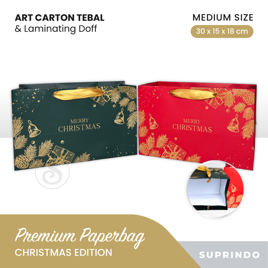 

Premium Paper bag Sedang Kue Foil Christmas / Natal - 30x15x18 cm