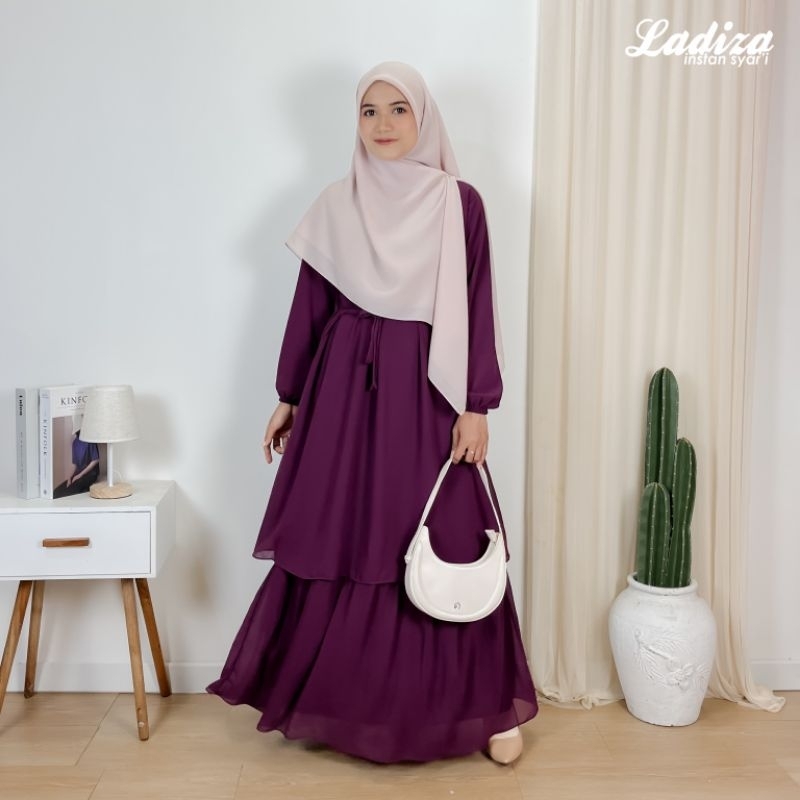 Gamis Malaysia syar'i Anggun Polos bahan ceruty babydoll M L XL XXL