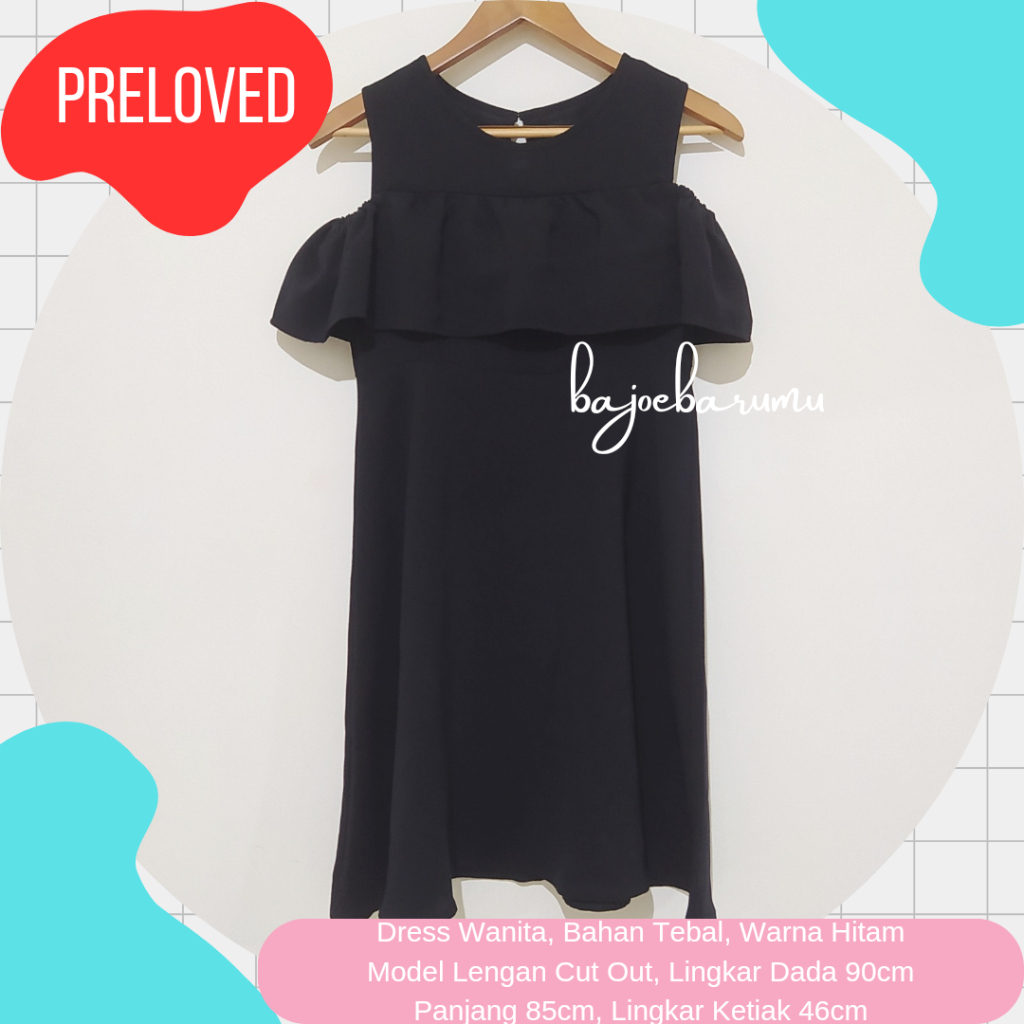 Baju Gaun Kondangan Pesta Mini Party Dress Kasual All Size Wanita Cewek Hitam Black Lengan Cut Out