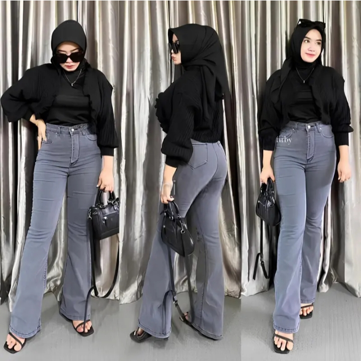 Celana HighWaist Cutbray Jeans Wanita Kekinian Jumbo Size 35 - 38 BB 70 80 90 kg