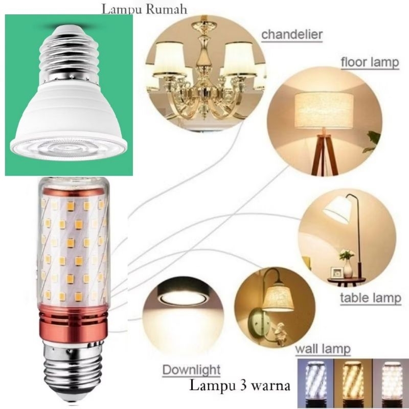 Bohlam LED - Bohlam Lampu Gantung - Bohlam Lampu Meja - Bohlam Lampu Dinding - 3Mode warna - Lampu S