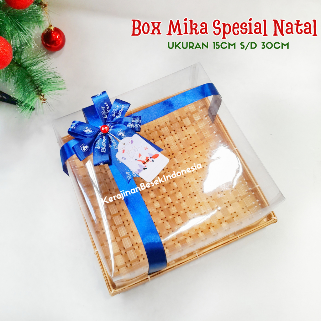 

BOX HAMPERS SPESIAL NATAL UKURAN 15cm -30cm & HIASAN FREE HANG TAG Piring kotak mika pita roti kue kering parsel kado