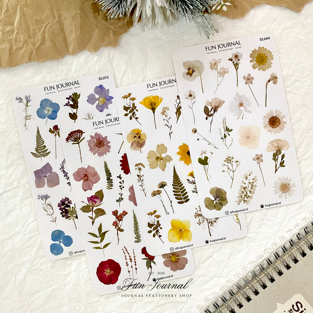 

HANDPRESSED FLOWER AND LEAF STICKER STIKER SHEET UNTUK JOURNAL JURNAL SCRAPBOOK DIY BUJO