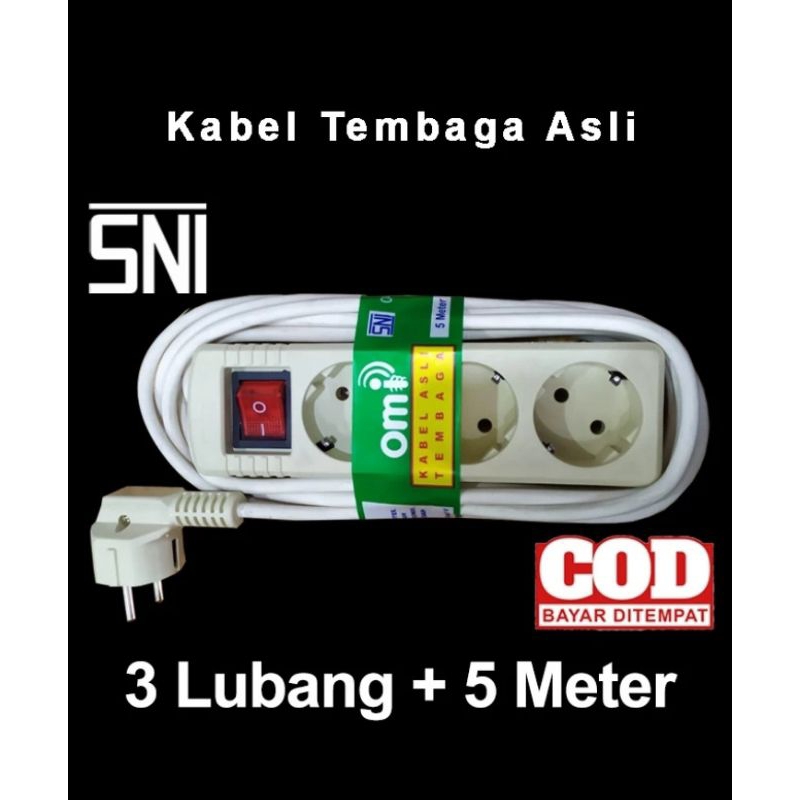 OMI StopKontak 3 lubang Panjang Kabel 5 meter colokan listrik Rol Raun Cok Sambung Saklar Switch Ter