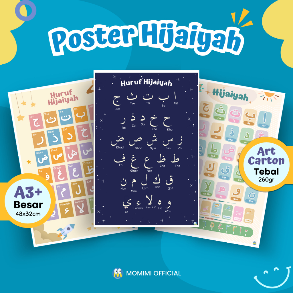 Poster Huruf Hijaiyah Anak Poster Hijaiyah Belajar Mengenal Huruf Arab untuk Anak Balita, Paud, TK