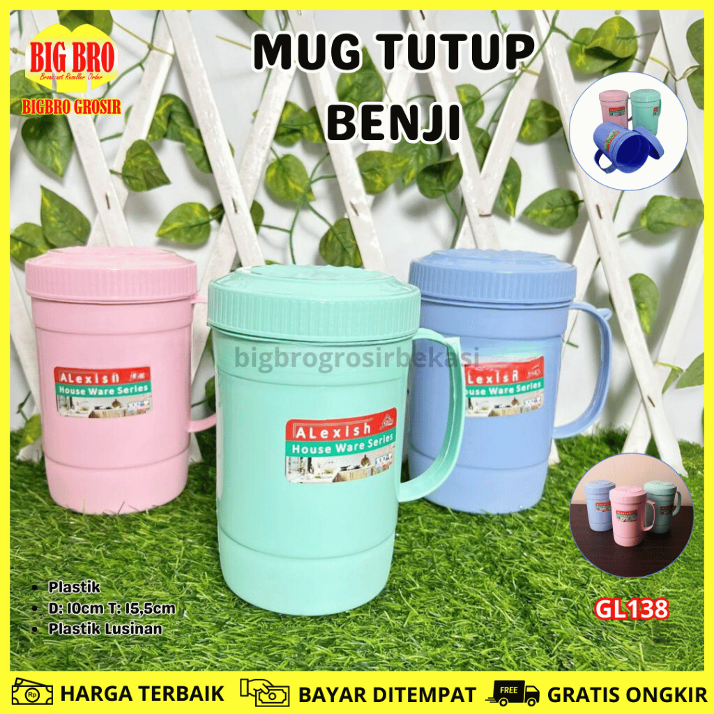 BB MUG BENJI 1 LITER Gelas Cangkir Plastik | Mug Jumbo Pastel 1000ml Tutup Putar ALexish Warna Paste