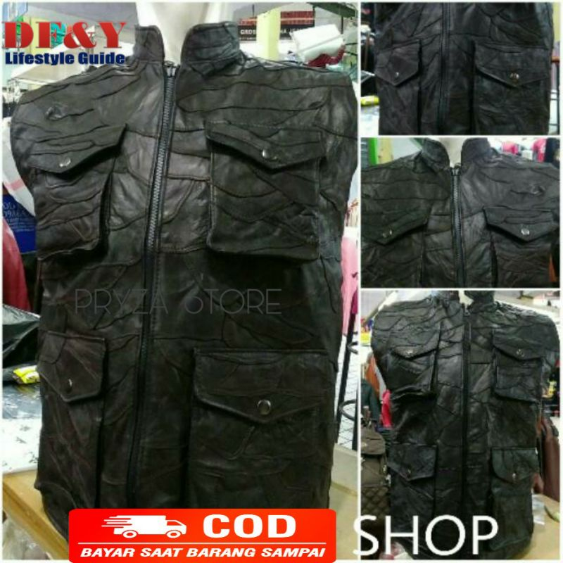 PRYZA Rompi Jaket Kulit Perca Pria Original DF&Y /Jaket Kulit Cowok Simpel Jaket Kulit Pria Korean S