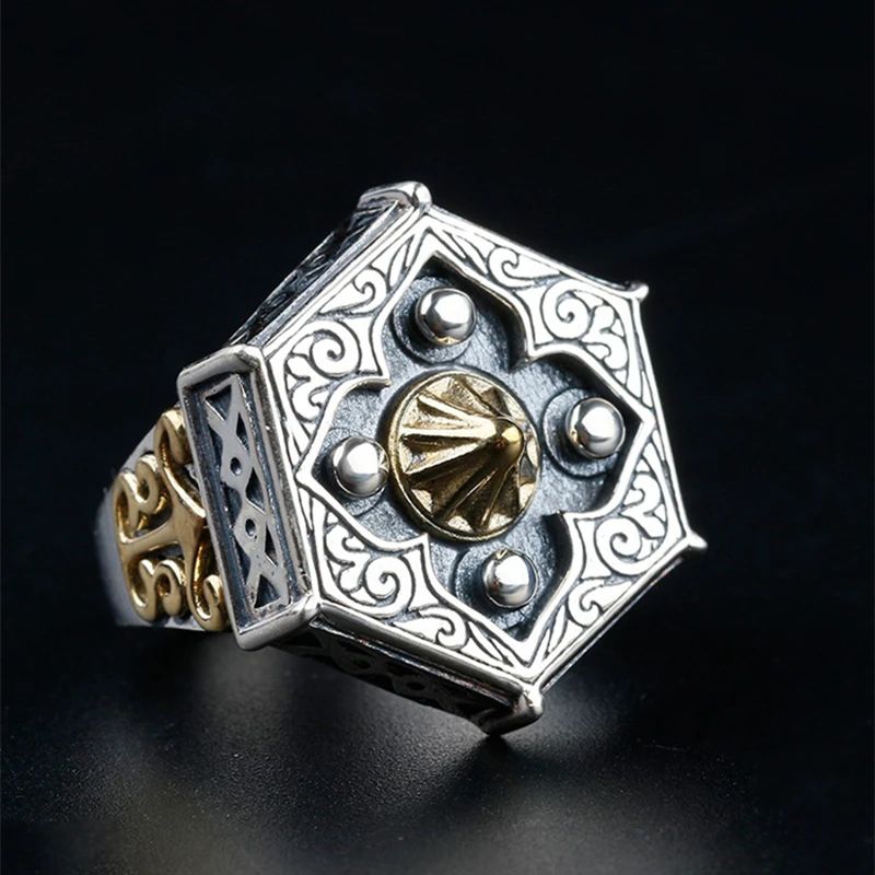 Cincin Elegan Desain Yin Yang Prisma Segienam / Yin Yang Hexagonal Prism (Adjustable)