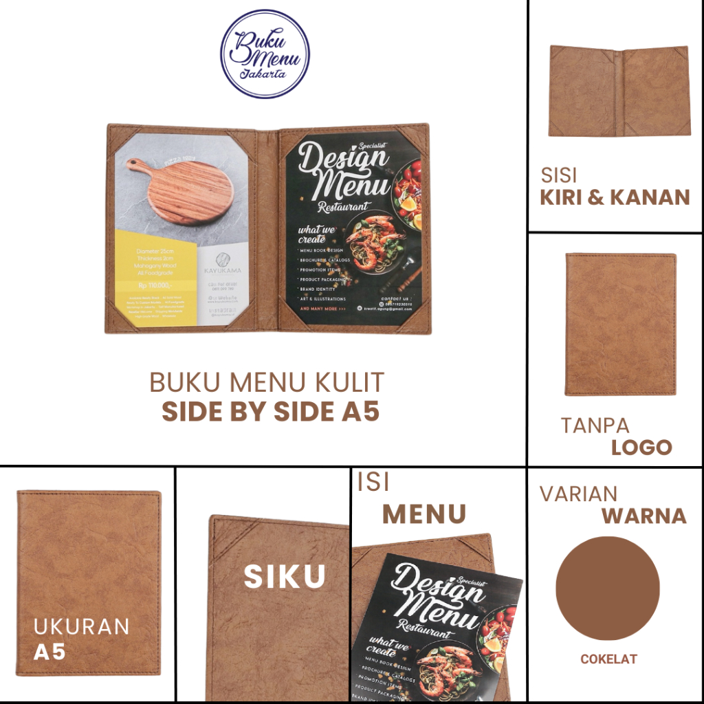 

Buku Menu Jakarta - Buku Menu Kulit Cafe Series One View dan Side By Side (1 sisi dan 2 sisi) A3,
